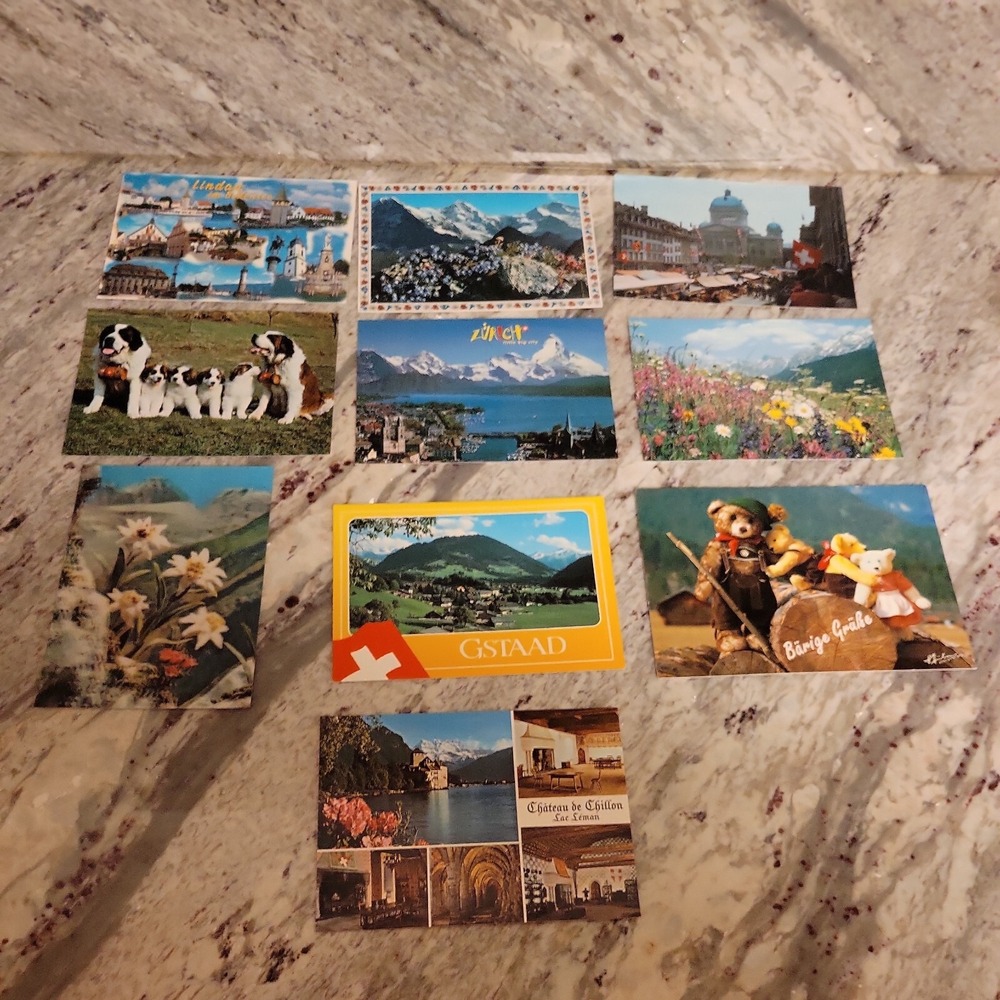 Lot of 10 Vintage Switzerland Postcards Zurich Gstaad Alps Unused Souvenir
